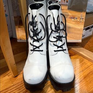 SCHUTZ White and Black Lace-Up Boots